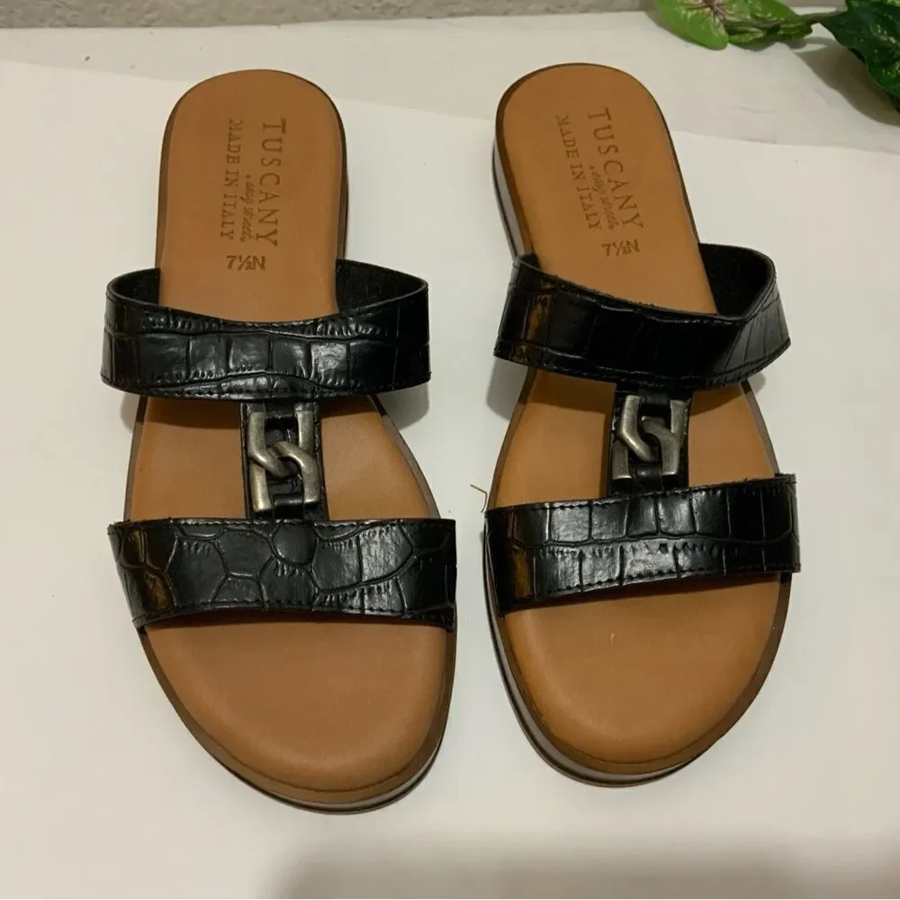 Tuscany by easy street slip on sandals black brown Size 7.5 N